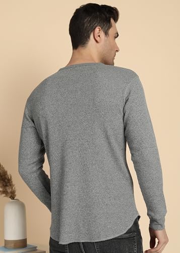 Image of Alan Jones Clothing Men's 100%Cotton Regular Fit Waffle Henley Neck Long Sleeve T-Shirt