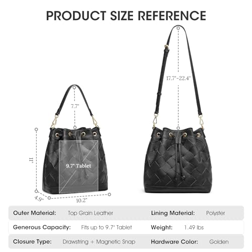 Bolso saco trenzado de cuero para mujer con dos correas miniatura 4