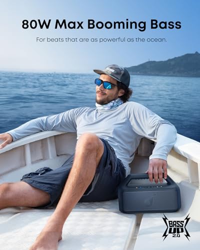 Image of Soundcore Boom 2 Outdoor Speaker, 80W, Subwoofer, BassUp 2.0, 24H Playtime, IPX7 Waterproof, Floatable, RGB Lights, USB-C, Custom EQ, Bluetooth 5.3, Portable for Outdoors, Camping, Beach (Renewed)