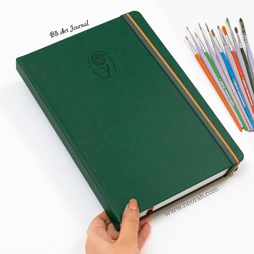 Image of NEORAH - B5 - ART JOURNAL | 200Gsm Dotgrid Notebook |160 Pages(25.0 x 17.5 cm) | Lay Flat |HardCover Bullet - Journal |3 Bookmarks |Elastic Closure| Inner BackPocket | Ideal-Bujo,Drawing (DARK GREEN)