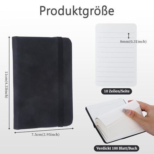 GooDengFull A7 skórzany notatnik, mały notatnik, kieszonkowy, mały, w linie, mini z elastyczną zakładką, mały z rejestrem, do szkoły, podróży, nauki (czarny)