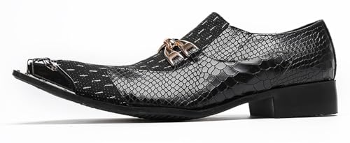 Santimon Men’s Slip-On Dress Loafers with Gold Chain & Metal Toe – Mixed-Texture Crocodile Embossed Leather Wedding Party Disco Bar Shoes2