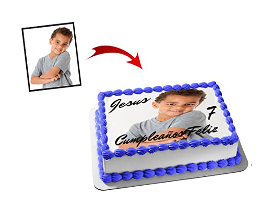 Personalizado Foto con Nombre y Edad para Tartas, OBLEA o Papel de AZÚCAR, Cumpleaños y Ocasiones Especiales, Varios Medidas de Fotos Comestibles para Pastel Rectangulares (28x20cm)