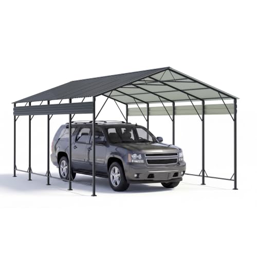 Image of Greesum 12x20FT Heavy Duty Metal Carport with Side Support Rods, Gray