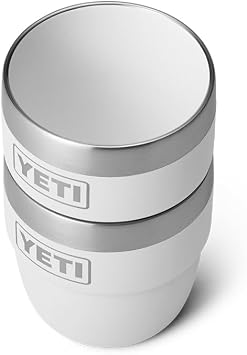 YETI Rambler 4 oz Stackable Cup, Stainless Steel, Vacuum Insulated Espresso/Coffee Cup, 2 Pack, White
