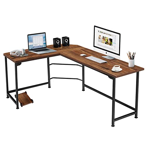 VECELO Corner Computer Home-Office-desks, Dark Walnut+Black Leg