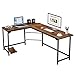 VECELO Modern L-Shaped Corner Computer Desk with CPU Stand/PC Laptop Study Writing Table Workstation for Home Office Wood & Metal, Dark Walnut+Black Leg