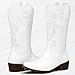 Jeossy Women's White Cowboy Mid Calf Boots, Cute Boot with Embroidery Flower, Low Heel Western Cowgirl 9807 Boot, Comfy Riding Round Toe Boots with Side Zipper, Size 11 US(DJY9807 White 11)