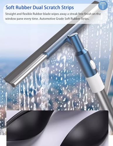 Pulitore professionale per finestre con lavavetri da 50,8 cm, asta telescopica in acciaio inox, si estende fino a 213 cm, perfetto per porte della doccia, specchi, pareti, strumento di pulizia senza