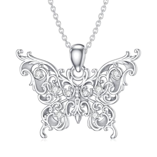 Diamond Butterfly Pendant Necklace for Women 925 Sterling Silver Lab Grown Diamond Jewelry Gifts for Loved Ones