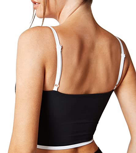 Move With You Sleeveless Spaghetti Strap Padded Sports Bra Tank Tops Square Neck Double Layer Workout Fitness Basic Crop Tops2