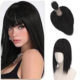 Sofeiyan Haar Toppers pour femmes,30 cm postiches à clip avec frange,62 g Toppers synthétiques pour cheveux Convient aux personnes chauves,Noir Naturel