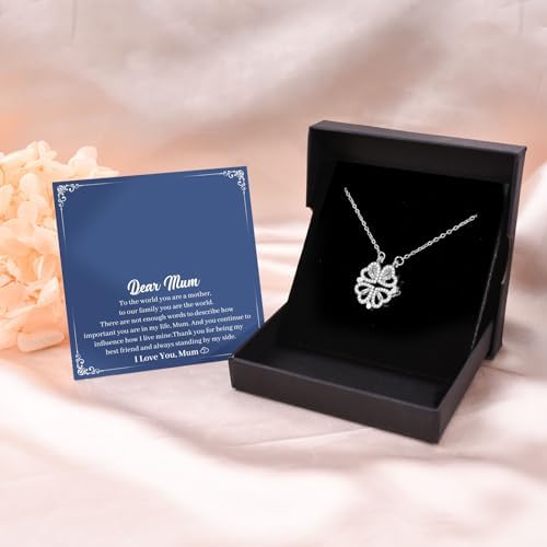 CheersLife 2 in 1 Four Leaf Clover Charm Lucky Necklace Heart Crystal Pendant Necklace Valentine's Day Jewelry Gift for Women Girls Wife Girlfriend Mum Mothers Day Christmas Jewelry