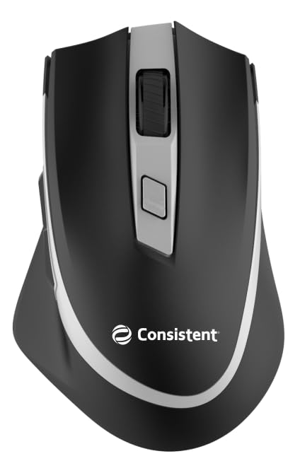 Consistent Fusion Wireless Mouse (MG1151) Wireless Mouse, 2.4GHz with USB Nano Receiver, High Precision Optical Tracking, Buttons, Plug & Play, Ambidextrous, for PC/Mac/Laptop (Black)