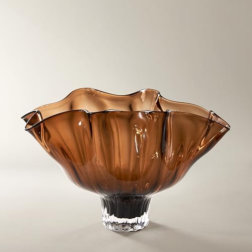 <h3>Brown Ruffled Art Glass Bowl</h3>