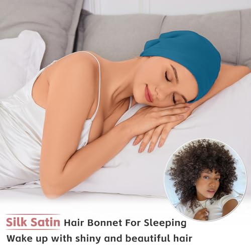 Image of ZHENSILK Silk Bonnet for Sleeping Women, Adjustable Silky Satin Lined Sleep Cap, Silk Hair Wrap Slouch Beanie Hat