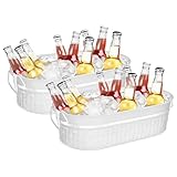 Klmnop 2 Packungen Eiskübel, 14 l Metall-Getränkewanne mit Griffen, schwarze Getränkewanne und Getränkeeimer für Partys (weiß)