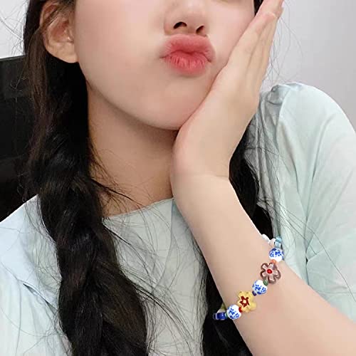 Honbay 100Pcs 10Mm Ceramic Beads Handmade Porcelain Flower Round Beads Spacer Beads With 1Pcs Drawstring Bag For Jewelry Making And Diy Crafts (Blue Flower) #TOP4