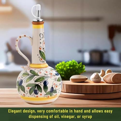 23oz Italian Ceramic Olive Oil Dispenser Bottle, Hand-Painted Decorative Stoneware Cruet with Stainless Steel Spout, for Cooking Oils, Vinegar & Sauces Coffee Syrup - Image 7