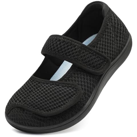 JOINFREE Women's Wide Barefoot Shoes Diabetic Walking Shoes Adjustable Zero Drop Slip On Shoes Breathable Arthritis Edema Casual Shoes Mary Jane Shoes Flats Tennis Teacher Running Black Size 6 Cover