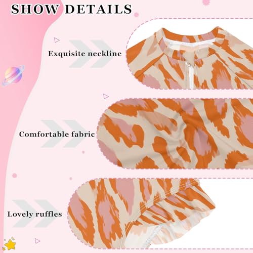ALAZA Toddler Swimsuit Girl Bathing Suit Swimwear Rash Guard Orange Leopard Cheetah Long Sleeve 3T4