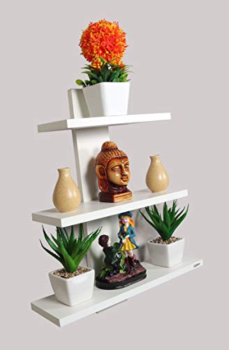 Image of Captiver Wooden Wall Mounted Decorative Shelf Racks Stand (Matte Finish White) II for Living Study Room Bathroom Kitchen Home Multipurpose Storage Bedroom Tv