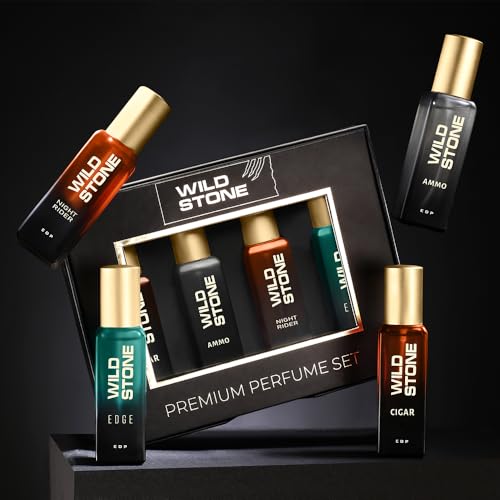 Image of Wild Stone Perfume Gift Set for Men, Pack of 4 (4x20ml) | Luxury Perfume for Men | Long-Lasting Fragrances Gift Set | EAU DE Parfum Gift for Men with Ammo, Cigar, Edge & Night Rider