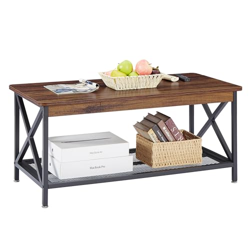 VECELO Mesa de Centro Rectangular, cóctel Mesas centrales con Estante de Almacenamiento, Oficina, Sala de recepción, Madera de ingeniería, marrón, Coffee Table