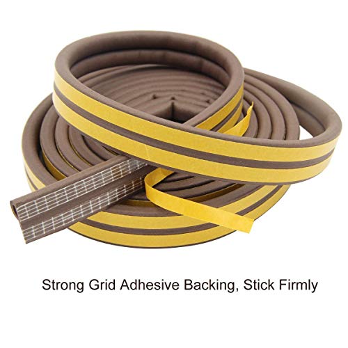 Image of PRUGNA 33Ft Door Seal Weather Stripping, Window Rubber Seal Strip Self Adhesive Foam Tape for Door Window Gap and Wind Blocker, 3 /8-Inch x 1 /4-Inch x 33-Feet, 2 Tapes (Brown)