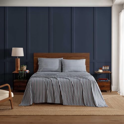 Image of Tommy Hilfiger - Cotton Percale Full Sheet Set with Pillowcase | 100% Cotton Percale, Crisp & Breathable, Fits Up to 15-Inch Mattresses, Includes Flat Sheet, Fitted Sheet & 2 Pillowcases