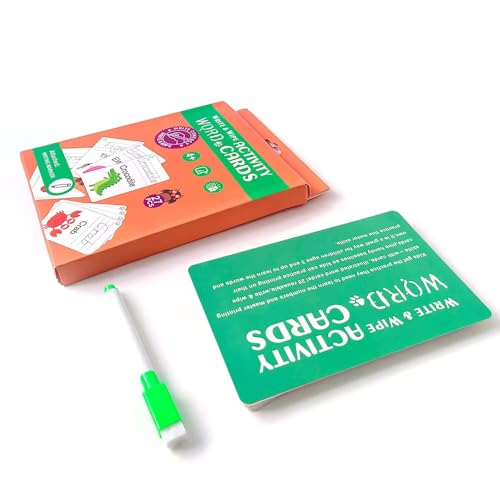 Image of Adora Interactive Write & Wipe Activity Cards Fun Easy Learning Word Play for Preschoolers & Toddlers 12+ Months | Includes Marker Alphabet /123 Word 27 Pcs Cards (Learning Alphabet Word, 8 * 6 Inch)