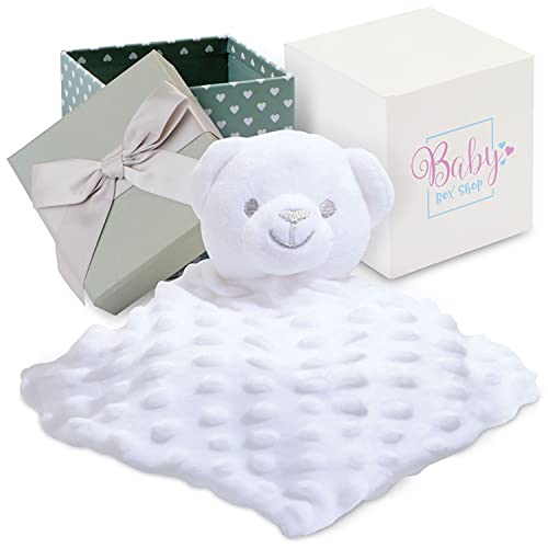 Baby Boy Grey Toy Comforter - Snuggly, Machine Washable Teddy Bear Blankie in a Cute 11cm x 11cm Gift Box