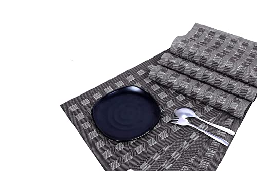 Image of YELONA Placemats for Dining Table - Heat Resistant, Non-Slip & Washable PVC Vinyl Table Mats - Set of 6, 45 x 30 cm (Brown & Beige)