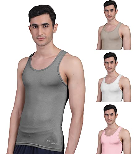 Image of Freecultr Vest for Men | Bamboo Sleeveless Super Soft Round Neck Gym Comfort Vests | Workout Regular Fit Innerwear | Breathable Sando with Long Hemline | Four-Piece Assortment