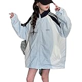 CAIXINGYI 女の子 コート ウインドブレーカー ジャケット ガールズ 春 秋 長袖 立ち襟 レース 切り替え バイカラー シンプル ゆったり かっこいい ファション 普段着 お出かけ イベント 登山 120-170cm (ライトブルー,170)