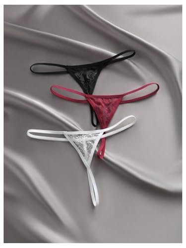 SOLY HUX Women's 3 Piece Lace Thongs Panties Underwear Low Rise Panty Set3