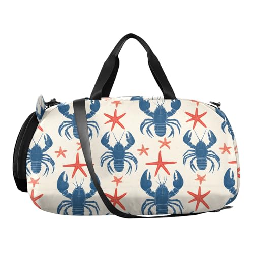 Duffle Bag for Boys or Girls with Shoes Compartment, Retro Blue Lobster Sports Travel Bag Overnight2