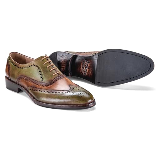 Lethato Wingtip Brogue Oxford Handcrafted Men's Genuine Leather Lace up Dress Shoes- Green