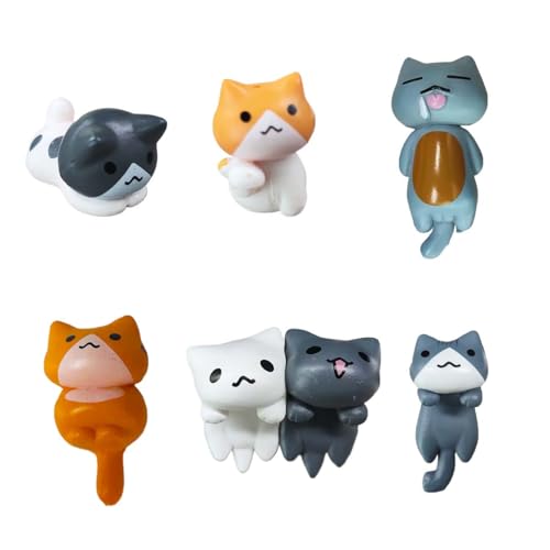 6PCS Car Cute Cat Decorations, Fun Car Rear View Mirror Ornaments, Cat Figurines Set Dashboard Decorations, Universal Auto Interior Accessories for Vehicle Home Desk Office (6PCS)
