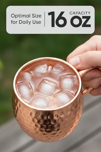 Pure Copper Moscow Mule Mugs Set of 2 – 16 oz Copper Cups for Cocktails & Drinks | Solid Drinkware for Moscow Mule, Whiskey, Vodka, and Beverages