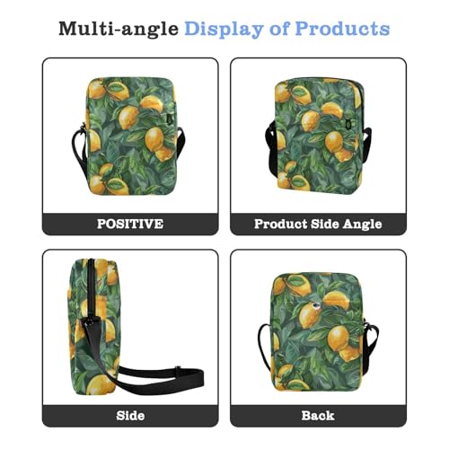 KLL Green Background with Yellow Lemons messenger bags for women Vegan Leather mens crossbody Shopping Shoulder Handbags4