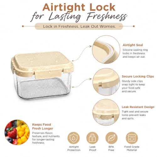 Image of Vasukie 3-Big Piece Airtight Plastic Food Storage Containers - Big Square Nesting Meal Prep Containers with Cream Airtight Locking Lids - Clear BPA-Free Kitchen & Pantry Storage Box Set