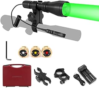 LUMENSHOOTER LS350 Predator Light Kit, Red Green White Amber Hunting Flashlight with Scope Rail Mount, Max. 10 Hours Rechargeable Batteries for Hog Coyote Coon Varmint Rabbit Night Hunting