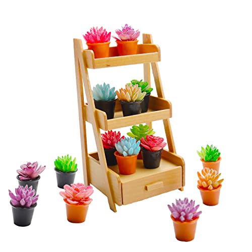 17 Pcs Mini House Furniture Flower Stand Set 1:12 Potted Succulents Miniature Artificial Plant For Diy Mini Garden Decor Mini House Accessories #TOP14