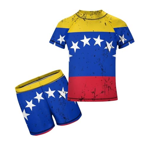 Retro Venezuela FlagChildren's Casual Swimsuit Set - Simple and Versatile9-11Y（140cm）
