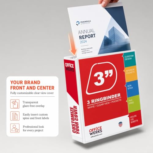 Image of 3 Ring Binders, 3 Inch Angle D-Rings, White, 4 Pack, Clear View, Pockets