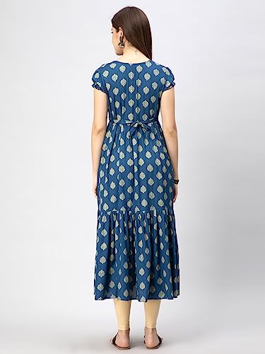 Image of CEE 18 Women's Cotton A-line Maternity Feeding Kurti with Zippers (9667 40,Divine Blue,Large)