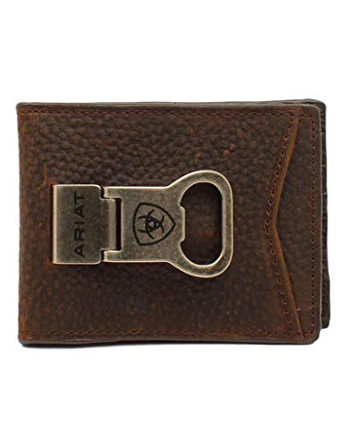 ARIAT Shield Bottle Opener Money Clip Bifold Wallet Brown Rowdy One Size