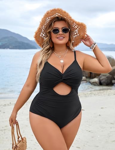 Blooming Jelly Womens Plus Size Bathing Suit Tummy Control One Piece Swimsuit Twist Front Ruched Swimwear2