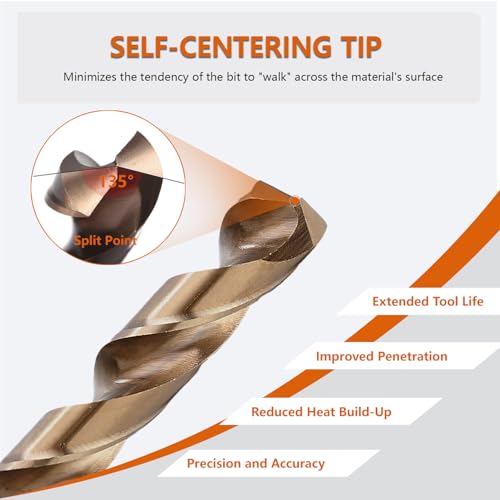 Hymnorq 13-Piece M35 Cobalt Drill Bit Set, Metric 2mm-8mm, HSS Jobber Twist Drill Bits for Hard Metal, Stainless Steel, Cast Iron, Wood, 135° Split Point, Fully Ground with DIN 338 Standard